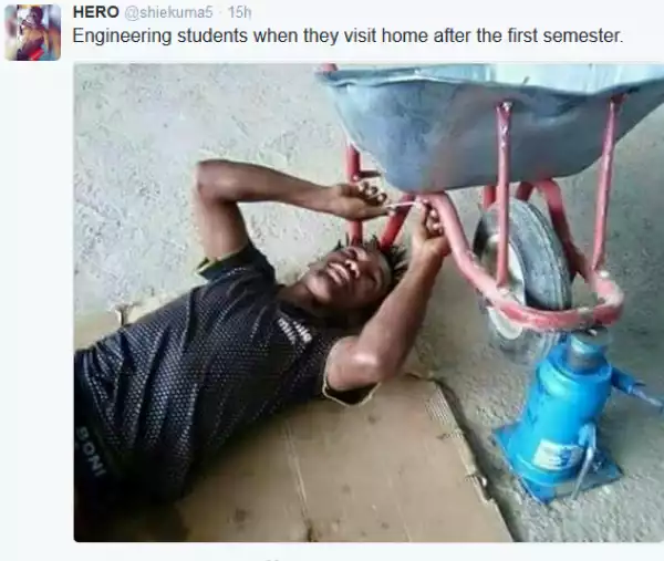 Hilarious Photo: " Engineering Students When They Visit Home After First Semester "